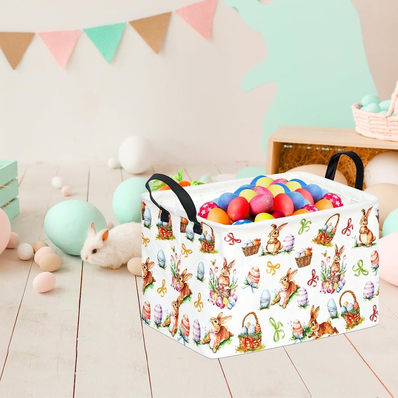 KUNRO Easter Basket Gift Storage Basket Rectangle Storage Organizer for Nursery Hamper Home Bedroom Laundry Hamper Shelf Baskets. - Image 3